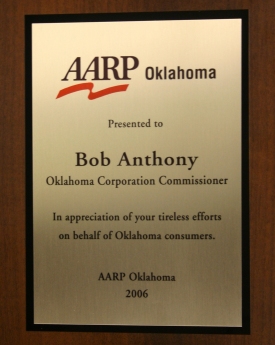 To Bob Anthony: "In appreciation of your tireless efforts on behalf of Oklahoma consumers."